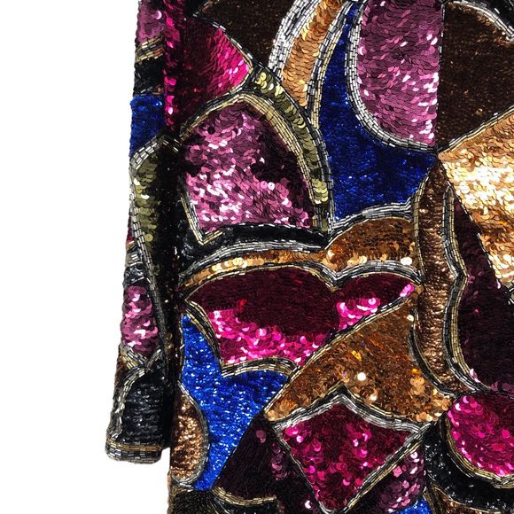 Vintage 1980s Black Tie Sequin, Silk, & Beads by Pierre Cardin, Glamorous, SZ S - Picture 7 of 11